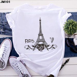 Fashion Women's Tops Tshirt Harajuku Paris Eiffel Tower Printing T shirt Cas
